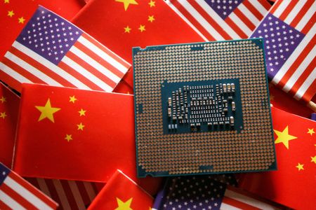 FILE PHOTO: Illustration picture of Chinese and U.S. flags with